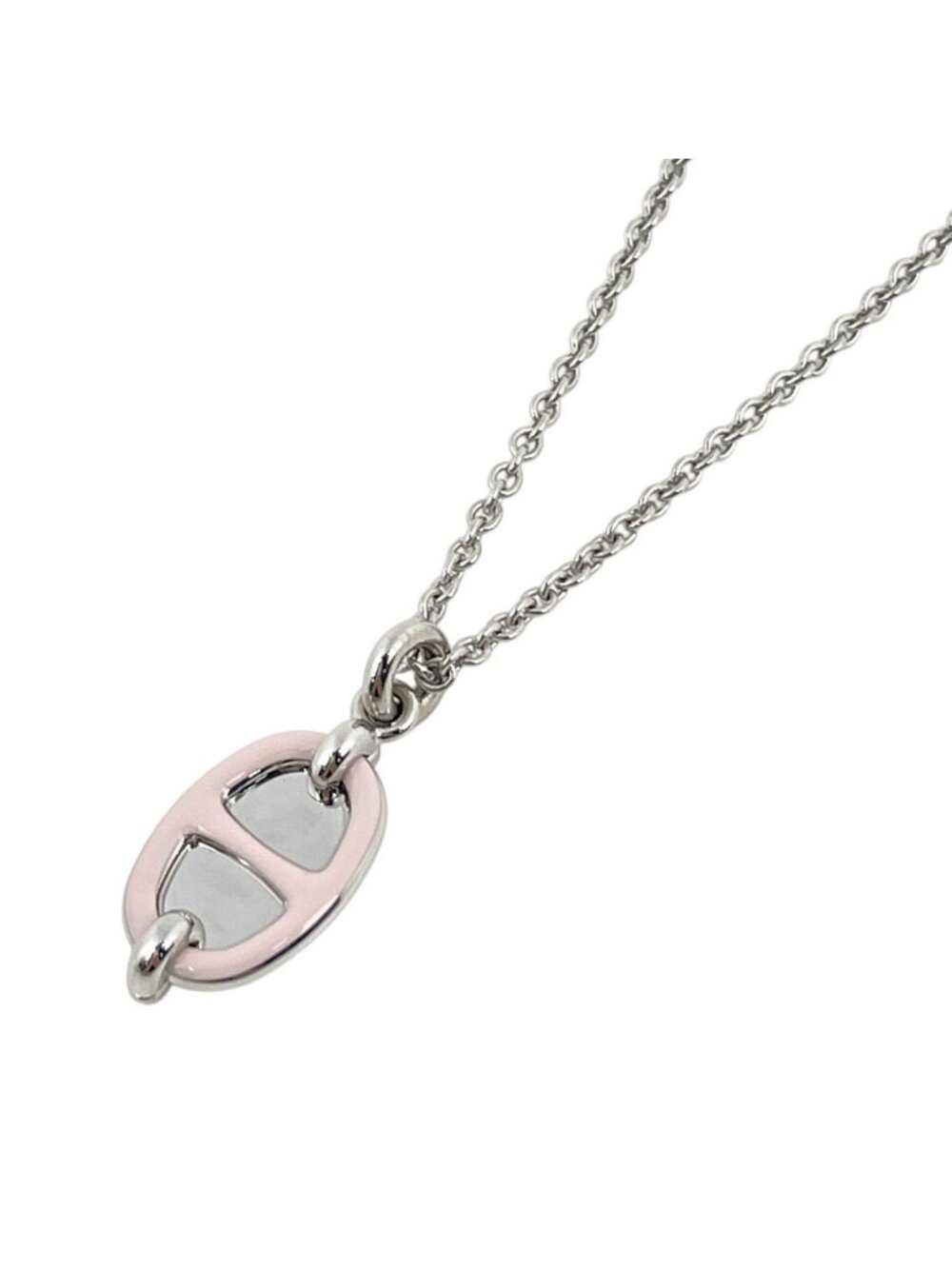 Hermes Mini Maillon PM Necklace Palladium Plated Silver Rose Kander